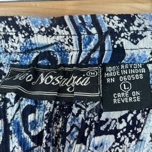 Vintage Nostalgia Broomstick Maxi Skirt Size L Blue Gray Print Boho